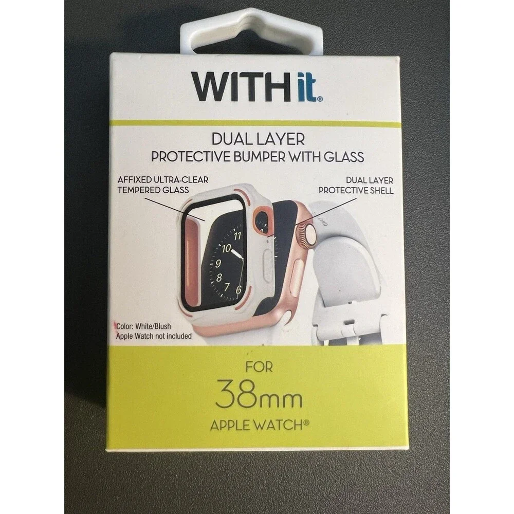 WITHit Dual Layer Protective Bumper with Glass for 38mm Apple Watch- NEW IN BOX